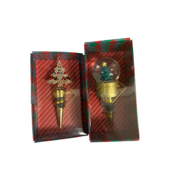 Merry Little Barware Wine Bottle Stopper Lot of 2 Christmas Trees - Picture 1 of 4